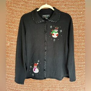 Vintage Black Christmas Sequin and beaded Cardigan.